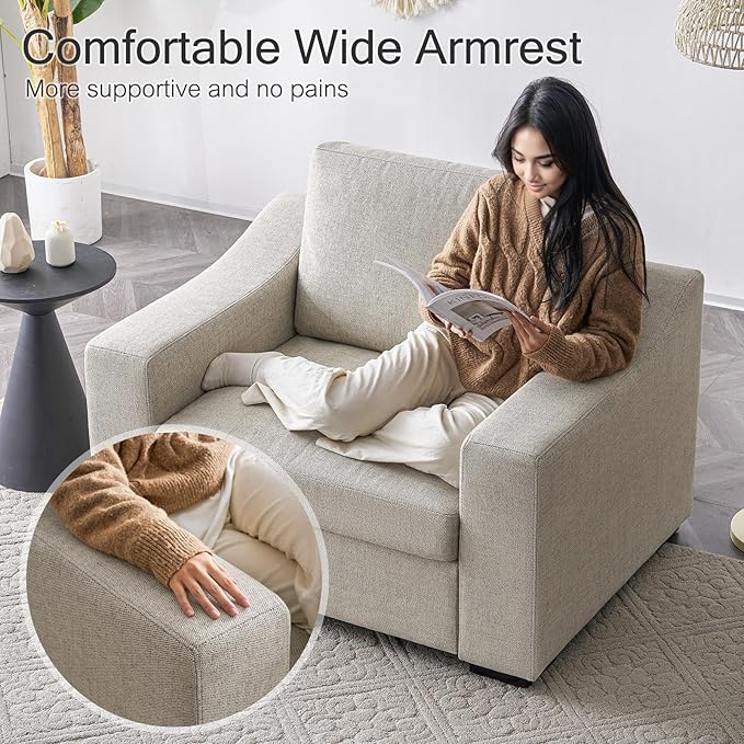 ELUCHANG 47" Oversized Accent Chair Set of 2, Linen Fabric Modern Chair with Washable Covers, Comfortable Upholstered Large Armchair for Living Room, Bedroom, Office, Oatmeal