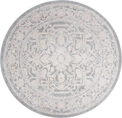 SAFAVIEH Area Rug 3' Round - Reflection Collection - Light Grey & Cream, Non-Shedding & Easy Cleaning, Ideal for Foyer, Living Room, Bedroom (RFT665C)