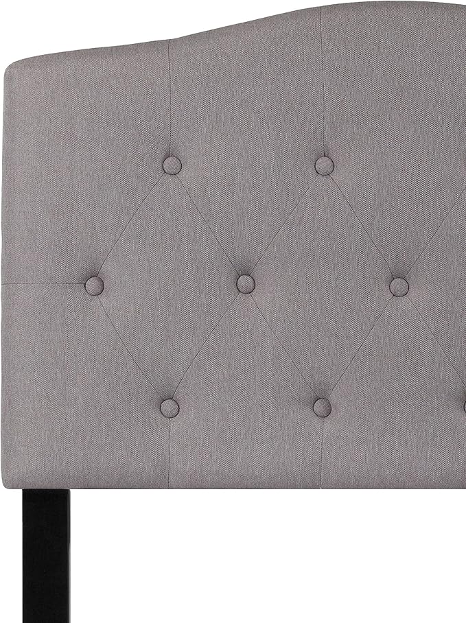 BizChair Arched Button Tufted Twin Size Headboard in Light Gray Fabric