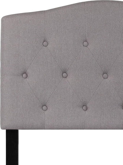EMMA + OLIVER Arched Button Tufted Twin Size Headboard in Light Gray Fabric