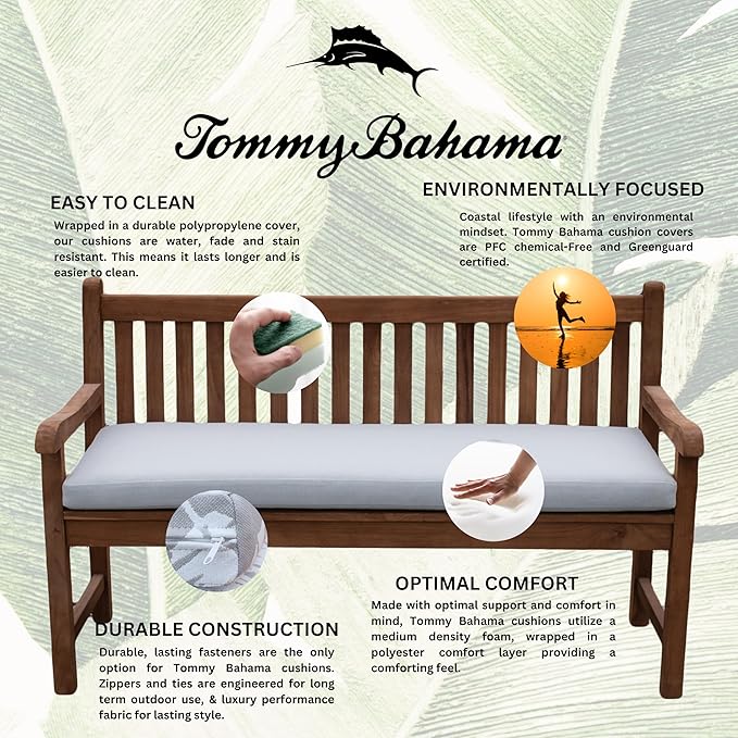 Tommy Bahama Bench Cushion, 44" X 16" X 2.5", Bamboo Bay Cloud