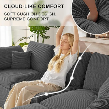 112" Cloud Sectional Couch, Boneless Couches for Living Room, U Shaped Couch with Convertible Ottoman, Modular Sectional Sofa with Deep Seat, Comfy Soft Cushions, No Assembly, Gray