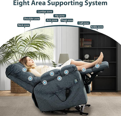 Oversized Zero Gravity Power Lift Recliner Chair for Elderly Adults Big Man Electric Lay Flat Recliner Triple Motor with Heat and Massage, Adjustable Seat Height, Arm Storage, Cup Holder