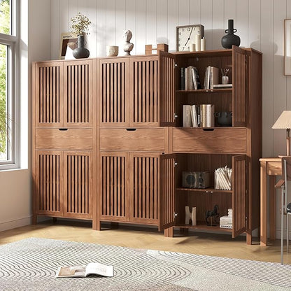 Set of 3 Rustic Brown 69" Tall Farmhouse Storage Cabinet with Drawer & Adjustable Shelves, Grille Door Organizer Unit, Anti-Tip Design for Bathroom,Kitchen,Living Room