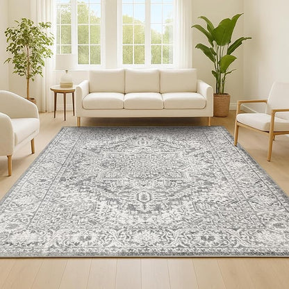 JONATHAN Y Modern Vintage Medallion Light Gray Indoor Area Rug, 8x10, Country, Floral, Easy-Cleaning for Living Room, Bedroom, Kitchen, Pet Friendly, Non-Shedding (MDP100A-8)