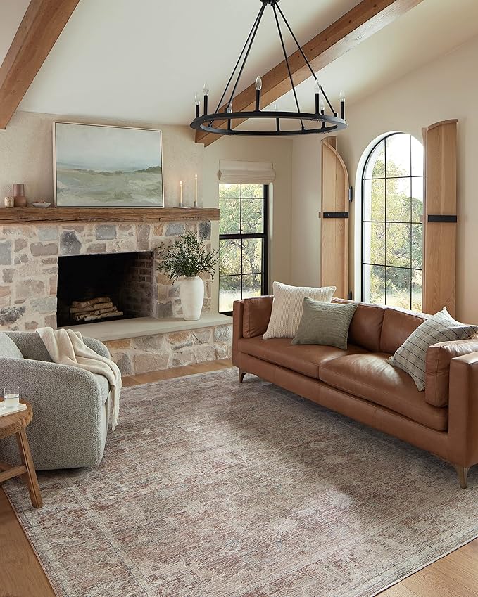 Loloi Magnolia Home by Joanna Gaines Millie Collection MIE-04 Brick/Fog 2'-7" x 10'-0", .25" Pile Height, Runner Rug