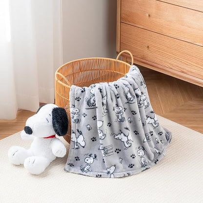 Berkshire Blanket Peanuts® VelvetLoft® Cute Character Snoopy Plush Throw Blanket,Peanuts Poses and Paws Grey,Throw 55 in x 70 in (Official Peanuts® Product)
