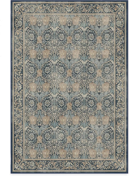 RUGGABLE x Morris & Co Machine Washable Area Rug – Honeysuckle & Tulip Blue 6x9, Stain-Resistant, Non-Slip – Medium Rugs for Living Room, Bedroom, Hallway, Entryway & Office–with Cushioned Pad