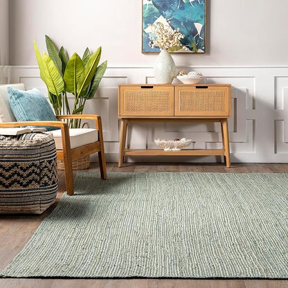 nuLOOM 8x10 Rigo Jute Hand Woven Area Rug, Green, Solid Farmhouse Design, Natural Fiber, For Bedroom, Living Room, Dining Room, Hallway, Office, Kitchen, Entryway