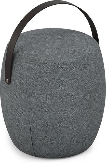 SIMPLIHOME Ramsay 16 inch Wide Contemporary Irregular Footstool in Grey Linen Look Fabric, Fully Assembled for the Living Room