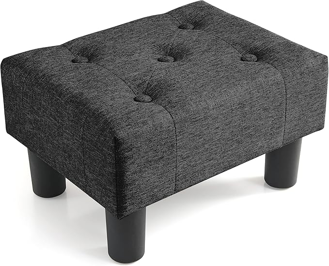 Poofzy Small Foot Stool Ottoman, Linen Ottoman Foot Rest with Legs, Rectangle Foot Rest for Couch, Footstools and Ottomans Small for Living Room and Entryway (Black)