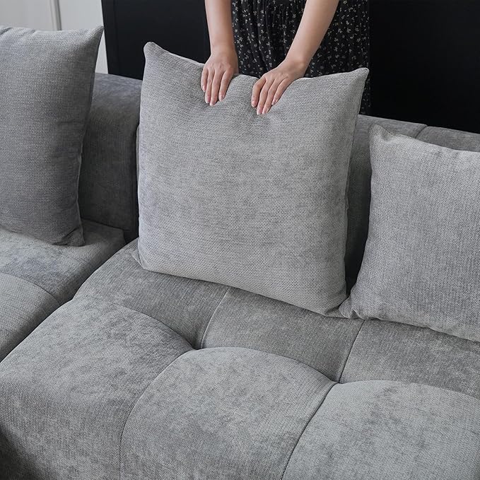 WJShome Modular Sectional Sofa,140inch Cloud Couch Deep Seat Sectional Couches for Living Room,Modern Linen Upholstered Loveseat Couch with Pillow for Home,Gray