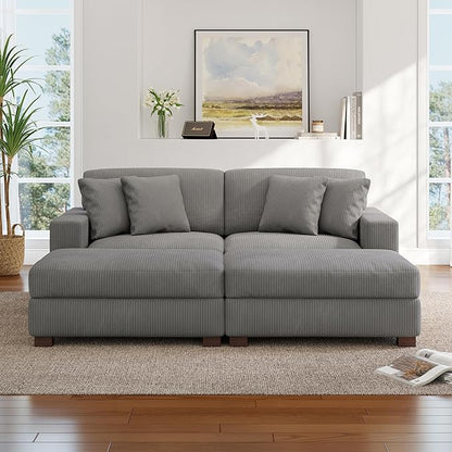 Modular Sectional Couches for Living Room, Modern Loveseat 2-Seater Sofa Couch with Ottoman, Upholstered Couches for Living Room Bedroom, Light Grey