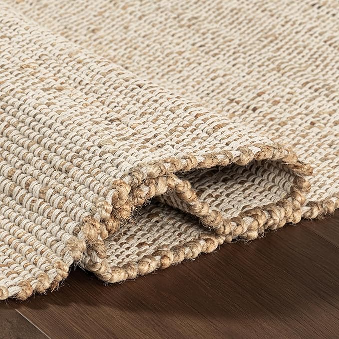 nuLOOM 12x15 Elfriede Jute & Cotton Hand Woven Area Rug, Natural, Solid Rustic Farmhouse Style, Weaved Design, Natural Fiber, For Bedroom, Living Room, Dining Room, Hallway, Office, Entryway