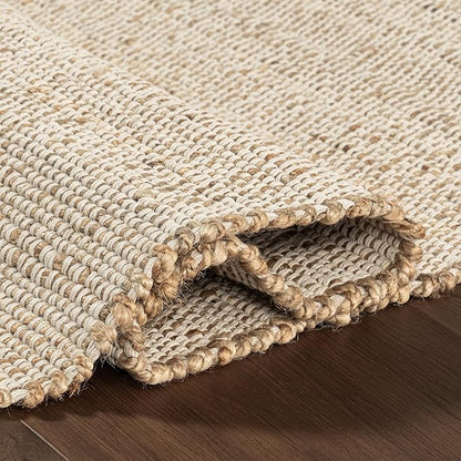 nuLOOM 8 Round Elfriede Jute & Cotton Hand Woven Area Rug, Natural, Solid Rustic Farmhouse Style, Weaved Design, Natural Fiber, For Bedroom, Living Room, Dining Room, Hallway, Office, Entryway