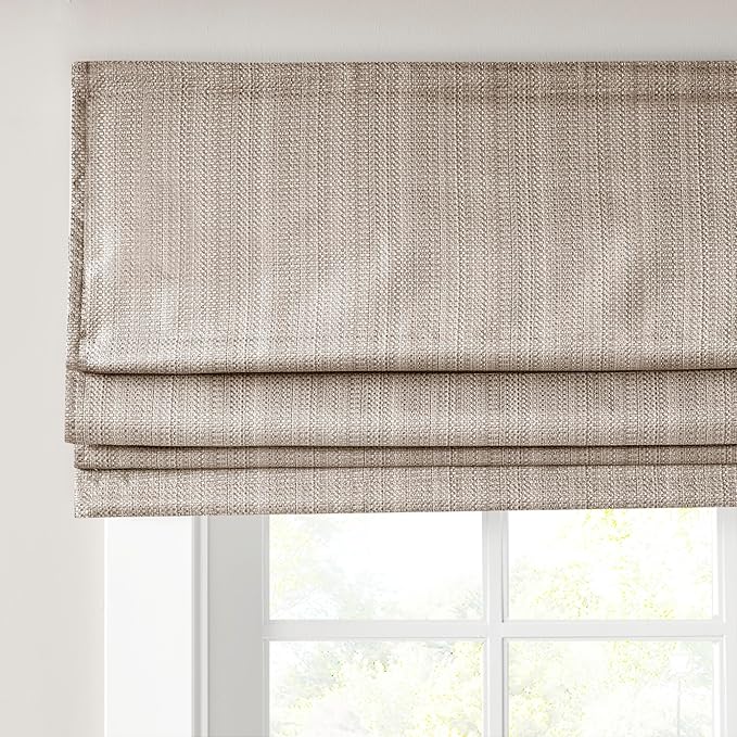 Madison Park Galen Cordless Roman Shade, 29"W x 64"H, Sheen Taupe – Room Darkening, Thermal Insulated, Energy Efficient Window Blind with Subtle Sheen Basketweave Fabric for Privacy