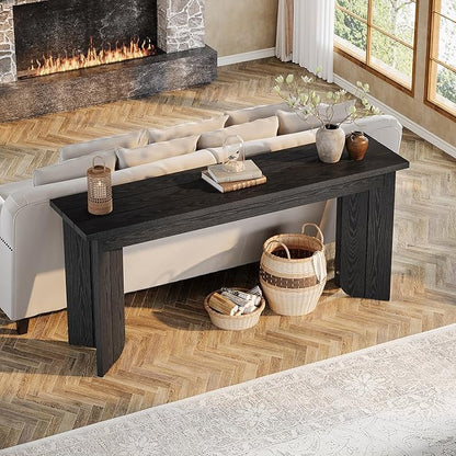 Tribesigns Farmhouse Console Table, 70.9-Inch Extra Long Console Table, Wood Sofa Table Behind Couch with Widened Tabletop & Sturdy Double Pedestal for Living Room, Hallway, Foyer (Black)