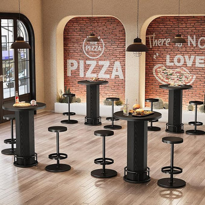Tribesigns Round Bar Table with Chairs, Industrial Black Bistro Sets with 2 barstools, Small Pub Table with Metal Ring Footrest for Kitchen Nook, Apartment, Small Space