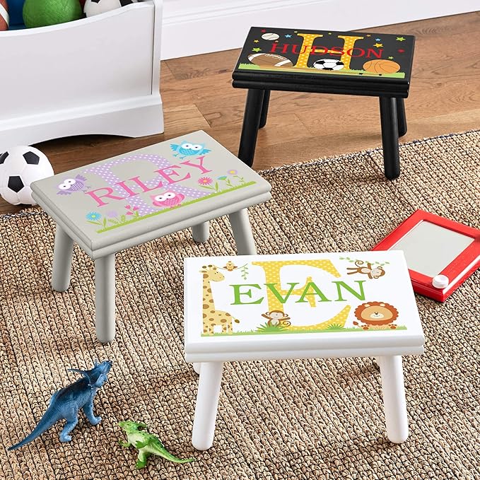 Let’s Make Memories Personalized My Own Name Step Stool - Children’s Step Stool - Sturdy Wood – Non-Toxic Paint, Sealer - Jungle Design - White - 14’Wx9.25”Lx8.75”H - Ages 3+