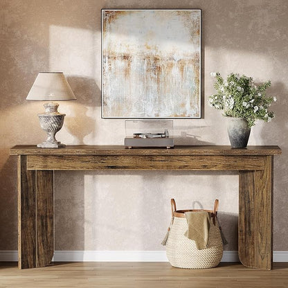 Tribesigns Farmhouse Console Table, 70.9-Inch Extra Long Console Table, Wood Sofa Table Behind Couch with Widened Tabletop & Sturdy Double Pedestal for Living Room, Hallway, Foyer (Rustic Brown)