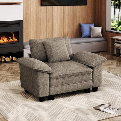 53.5" Cloud Modular Sectional Single Sofa, Deep Seat Armchair with Plush Chenille & Removable Arms for Living Room, Smoky Gray
