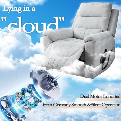Power Lift Recliner Chair for Elderly People, Dual Motor Lay Flat Recliner with Vibration Massage and Heat, Heavy Duty Motion Mechanism Standing Assistance Reclining Chair, Chenille Fabric Light Gray