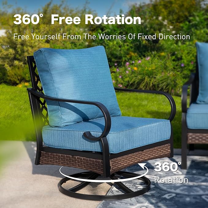 5 PCS Metal Outdoor Patio Furniture Set, Patio Conversation Set with 1 3-Seater Sofa, 2 Swivel Sofa, Coffee Table - Black & Blue