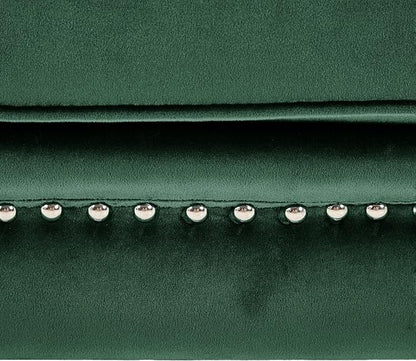 Christopher Knight Home Aurora Velvet Chaise Lounge Indoor with 2 Bolster Pillows, Upholstery Entryway Bench with Nailhead Trim & Curved Arms, End of Bed Bench Ottoman and Wooden Legs, Green