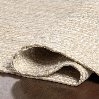 nuLOOM 3 Round Rigo Jute Hand Woven Area Rug, Off White, Solid Farmhouse Design, Natural Fiber, For Bedroom, Living Room, Dining Room, Hallway, Office, Kitchen, Entryway