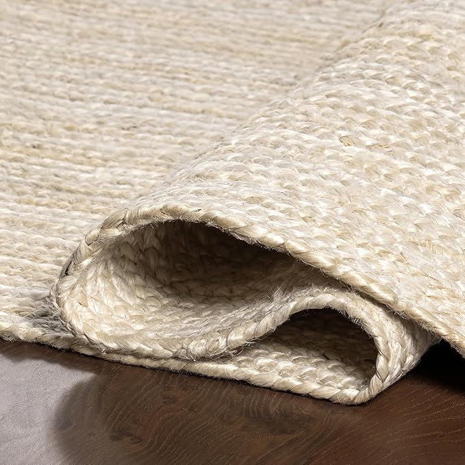 nuLOOM 7 Round Rigo Jute Hand Woven Area Rug, Off White, Solid Farmhouse Design, Natural Fiber, For Bedroom, Living Room, Dining Room, Hallway, Office, Kitchen, Entryway