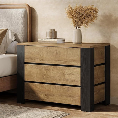 Tribesigns 36" Wide Nightstand, Oversized Night Stand with 3 Drawers, Extra Large Nightstand Bedside Table for Bedroom, Farmhouse Side End Table with Storage, Natural