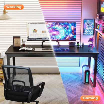Huuger 63 x 24 inch Desk with Power Outlets & USB-C, Deeper & Thicker Desktop, Robust Metal Tubes, Computer Desk, Heavy Duty Office Desk, Work Gaming Desk, for Home Office, Black