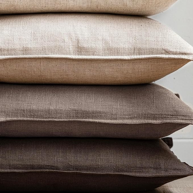 Foindtower Set of 2, Decorative Linen Soild Throw Pillow Covers Soft Accent Euro Cushion Case Farmhouse Neutral Pillowcase for Chair Couch Sofa Bedroom Living Room Home Decor 22 x 22 Inch Light coffee