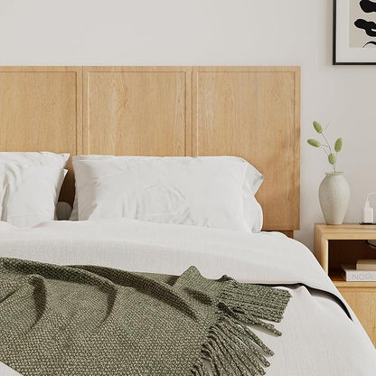 62.4" Wide Headboard Only, Queen Size Wooden Headboard Modern Farmhouse Wall Mount Headboard for Bedroom, Natural Oak