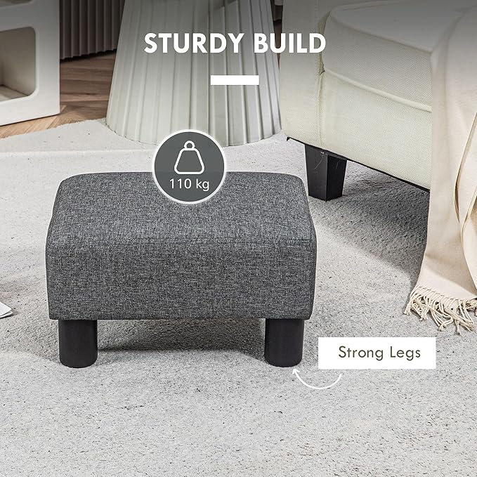 HOMCOM Ottoman Foot Rest, Small Foot Stool with Linen Fabric Upholstery and Plastic Legs, Cube Ottoman for Living Room, Charcoal Gray