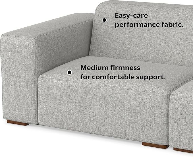 SIMPLIHOME Rex 2-Seater Modular Sofa in 100% Recycled Polyester Tightly Woven Performance Fabric, Pale Grey, 88-inches Wide, Handcrafted Modern-Style Loveseat Sofa for Living Room
