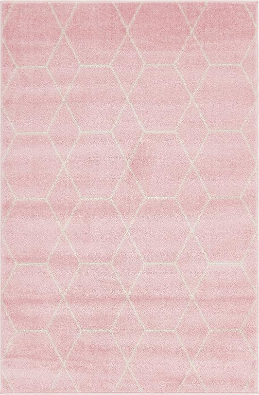 Unique Loom Trellis Frieze Collection Area Rug - Geometric (4' 1" x 6' 1", Light Pink/ Ivory)