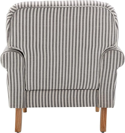 Midcentury Modern Accent Chair Comfy Linen Fabric Armchair Wide Reading Chairs Upholstered Lounge Couch Chair for Bedroom/Living Room, Black Stripe