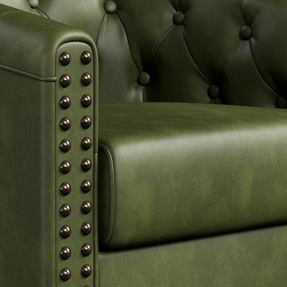 Swivel Barrel Accent Chair,Round Nailhead Faux Leather Living Room Arm Chairs,Modern Upholstered Comfty Reading Nook Chairs for Bedroom,Small Club Armchair,Single Sofa Side Chair,Olive Green