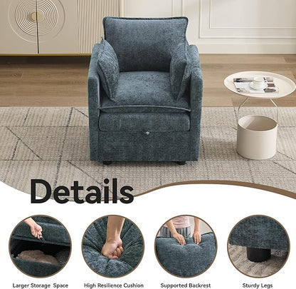 30" Cloud Modular Single Sofa Chair with Storage, Modern Upholstered Accent Chair Deep Seat, Chenille Reading Lounge Armchair for Living Room, Bedroom, Small Space, Blue