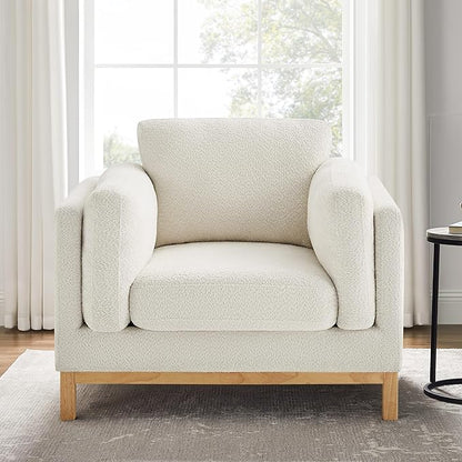 VANOMi 41.34" Oversized Accent Chair, Upholstered Armchair with Solid Wood Legs Living Room Chairs with Wide Armrest Pads, Reading Chair for Bedrooms, Apartments, Living Rooms, Offices（Beige）