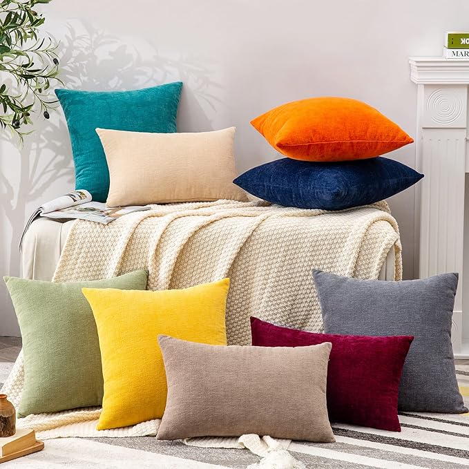 GAWAMAY Decorative Square Throw Pillow Covers 22"x22" Inch Set of 2, Super Soft Chenille Pillows Farmhouse Fall Pillowcase for Living Room Bedroom Sofa Couch Cushion Cover Grey 55x55cm (No Insert)