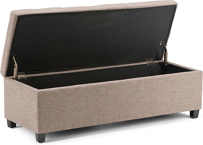 SIMPLIHOME Avalon 48 inch Wide Contemporary Rectangle Storage Ottoman Bench in Fawn Brown Linen Look Fabric, Assembled, for the Living Room, Entryway and Family Room