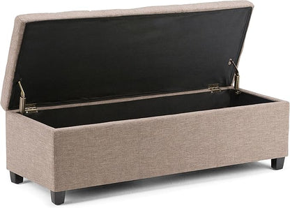 SIMPLIHOME Avalon 48 inch Wide Contemporary Rectangle Storage Ottoman Bench in Fawn Brown Linen Look Fabric, Assembled, for the Living Room, Entryway and Family Room