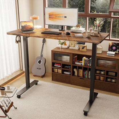 Monomi 55" Electric Standing Desk,Height Adjustable Home Office Sit Stand Up Computer PC Table,Tall Standup Workstation, Gaming, Writing, Study,Bedroom Rising Desks with Two-Piece Desktop,Brown