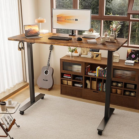 Monomi 55" Electric Standing Desk,Height Adjustable Home Office Sit Stand Up Computer PC Table,Tall Standup Workstation, Gaming, Writing, Study,Bedroom Rising Desks with Two-Piece Desktop,Brown