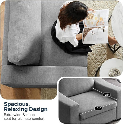 ABCASA 47" W Oversized Accent Chair, Comfy Upholstered Sofa Chair with Large Seat and Wide Armrest, Pet-Friendly Modern Lounge Armchair for Living Room/Apartment/Bedroom, Premium Linen, Grey