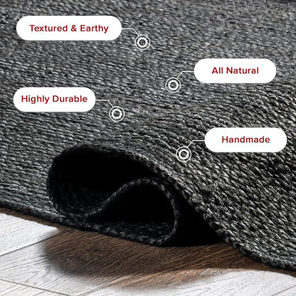 nuLOOM 2x3 Rigo Jute Hand Woven Area Rug, Black, Solid Farmhouse Design, Natural Fiber, For Bedroom, Living Room, Dining Room, Hallway, Office, Kitchen, Entryway