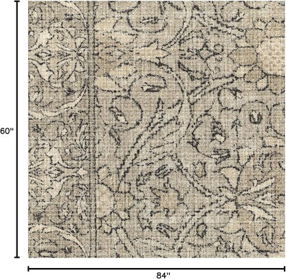 RUGGABLE x Morris & Co Washable Area Rug – Montreal Natural Stone 5x7, Stain-Resistant, Non-Slip – Medium Machine Washable Rugs for Living Room, Bedroom, Hallway, Entryway & Office–with Cushioned Pad