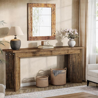 Tribesigns 70.9-Inch Extra Long Console Table, Farmhouse Sofa Console Table with Widened Tabletop, Entryway Accent Tables with Sturdy Double Pedestal for Living Room (Rustic Brown)